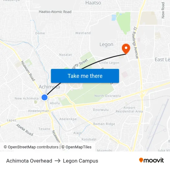 Achimota Overhead to Legon Campus map