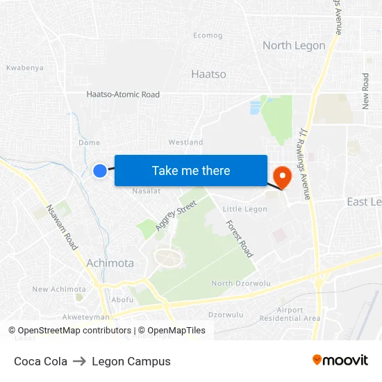 Coca Cola to Legon Campus map