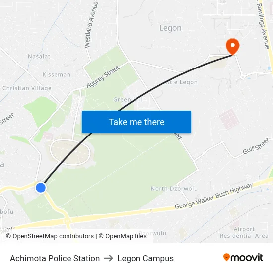 Achimota Police Station to Legon Campus map