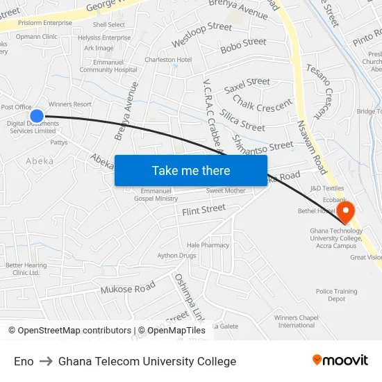 Eno to Ghana Telecom University College map