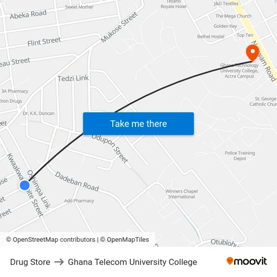 Drug Store to Ghana Telecom University College map