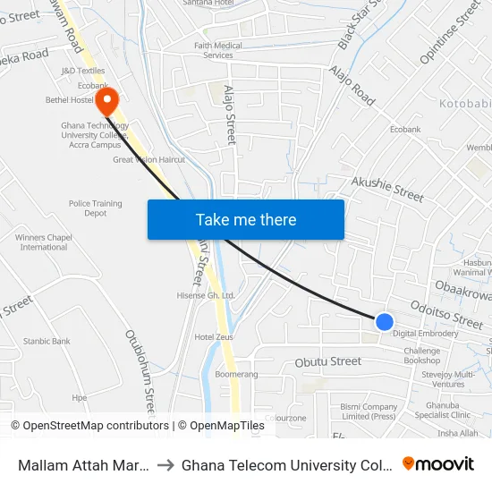 Mallam Attah Market to Ghana Telecom University College map