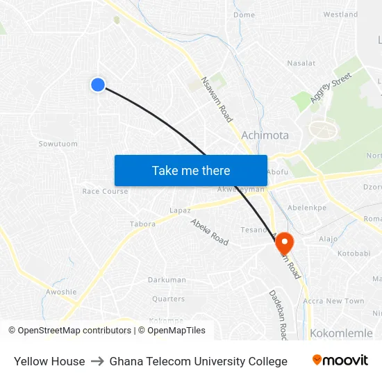 Yellow House to Ghana Telecom University College map