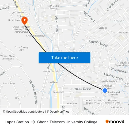 Lapaz Station to Ghana Telecom University College map