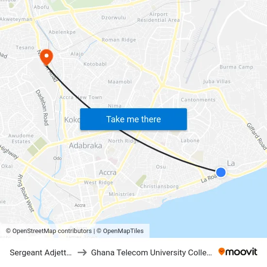 Sergeant Adjettey to Ghana Telecom University College map