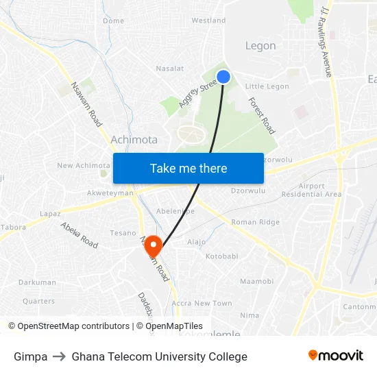 Gimpa to Ghana Telecom University College map