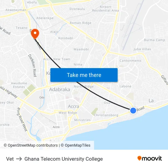 Vet to Ghana Telecom University College map