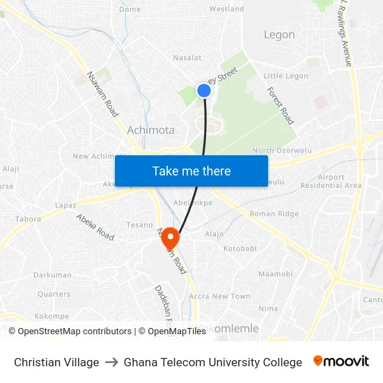 Christian Village to Ghana Telecom University College map