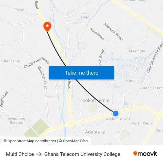 Multi Choice to Ghana Telecom University College map
