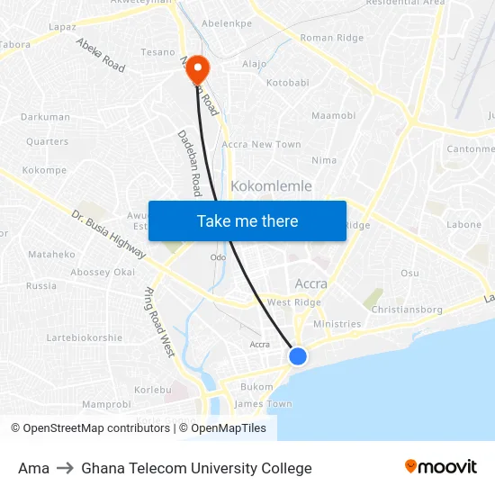 Ama to Ghana Telecom University College map