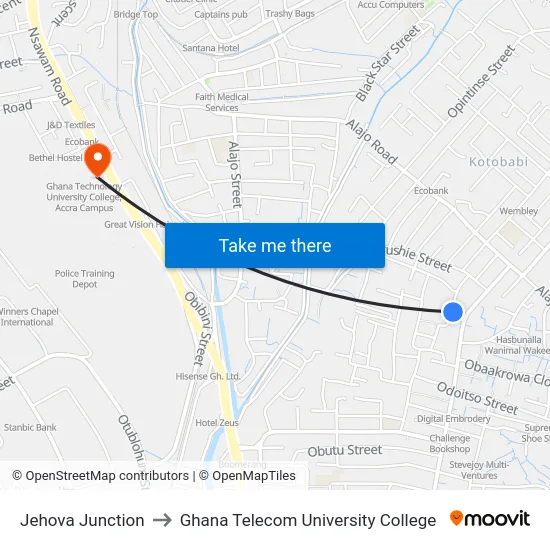 Jehova Junction to Ghana Telecom University College map