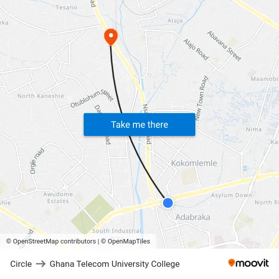 Circle to Ghana Telecom University College map