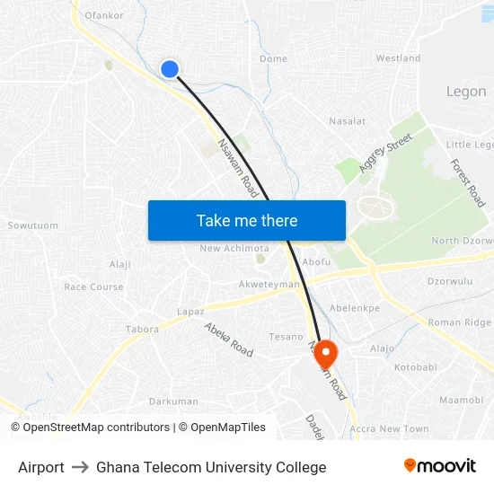 Airport to Ghana Telecom University College map