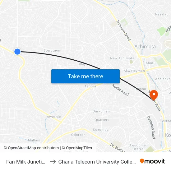 Fan Milk Junction to Ghana Telecom University College map