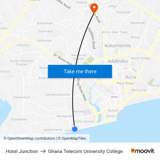 Hotel Junction to Ghana Telecom University College map