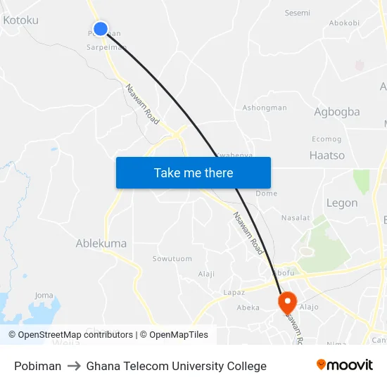 Pobiman to Ghana Telecom University College map