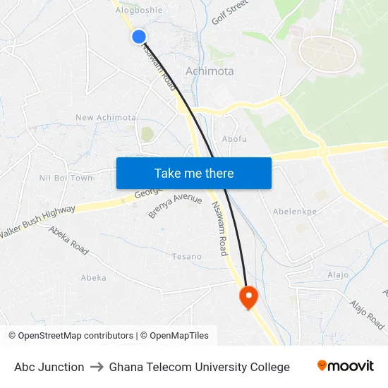 Abc Junction to Ghana Telecom University College map