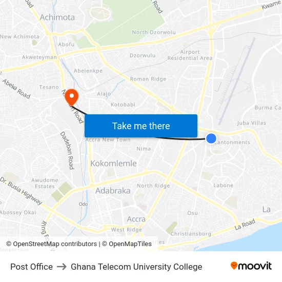 Post Office to Ghana Telecom University College map