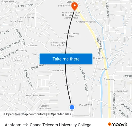 Ashfoam to Ghana Telecom University College map