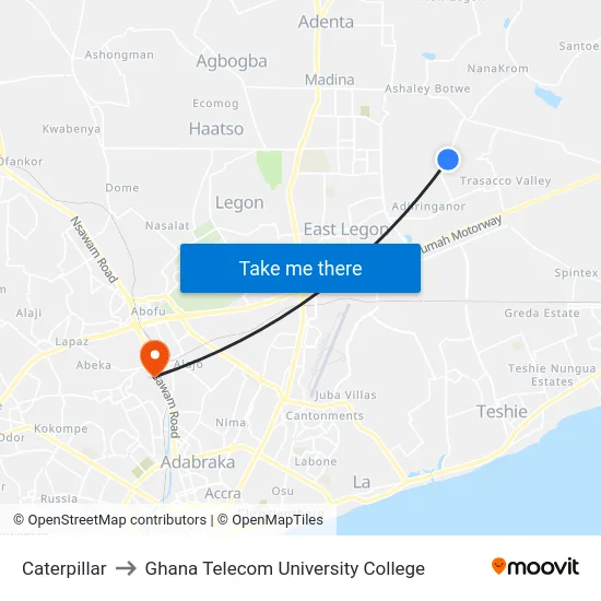 Caterpillar to Ghana Telecom University College map