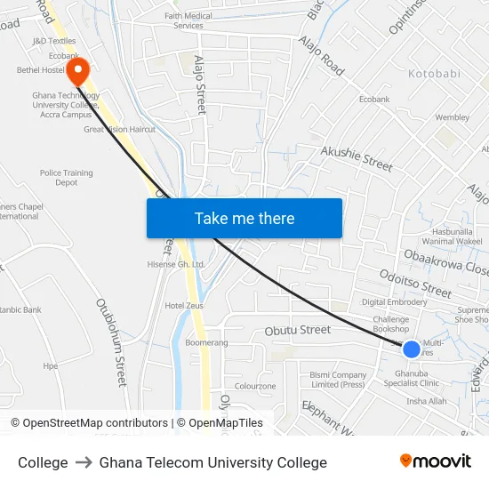 College to Ghana Telecom University College map