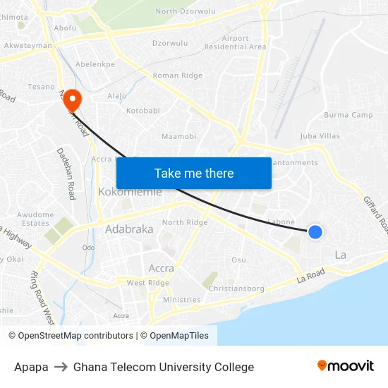 Apapa to Ghana Telecom University College map