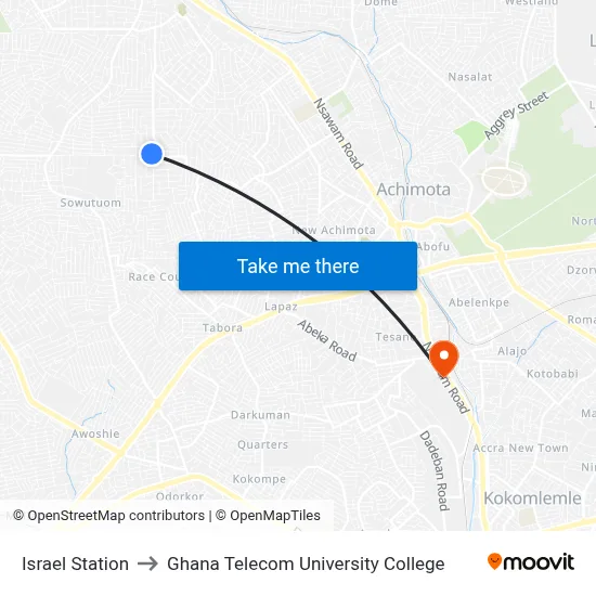 Israel Station to Ghana Telecom University College map