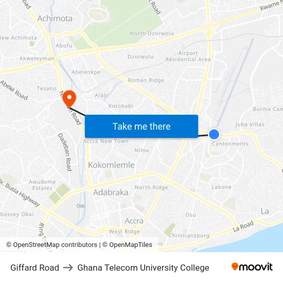 Giffard Road to Ghana Telecom University College map
