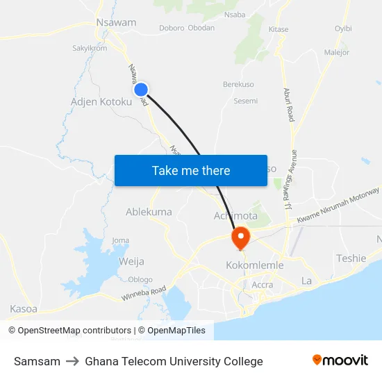 Samsam to Ghana Telecom University College map