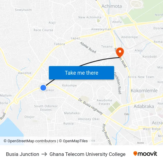 Busia Junction to Ghana Telecom University College map