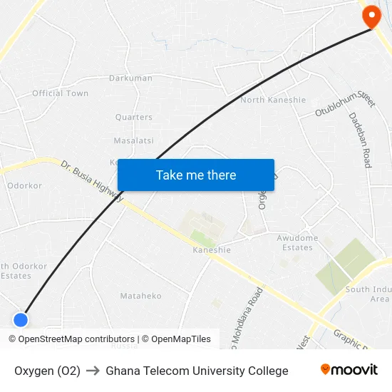 Oxygen (O2) to Ghana Telecom University College map