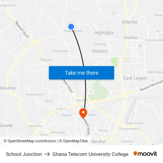 School Junction to Ghana Telecom University College map