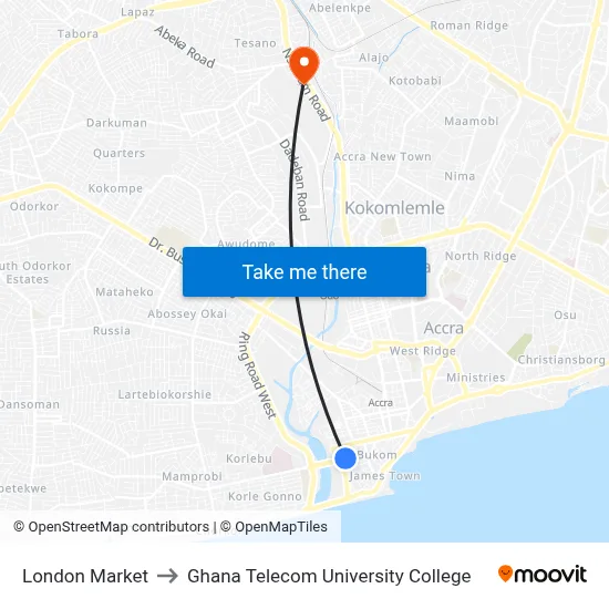 London Market to Ghana Telecom University College map