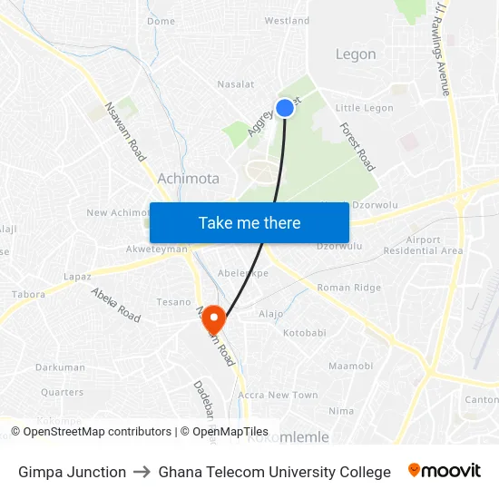 Gimpa Junction to Ghana Telecom University College map