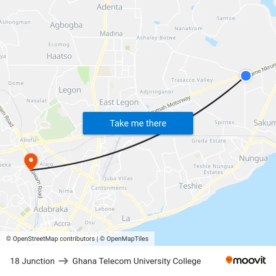 18 Junction to Ghana Telecom University College map