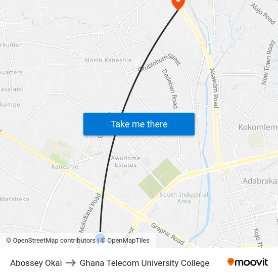 Abossey Okai to Ghana Telecom University College map