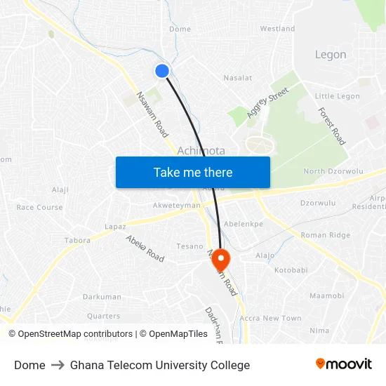 Dome to Ghana Telecom University College map