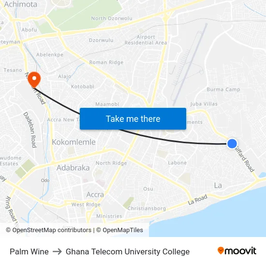 Palm Wine to Ghana Telecom University College map