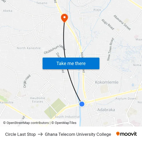 Circle Last Stop to Ghana Telecom University College map