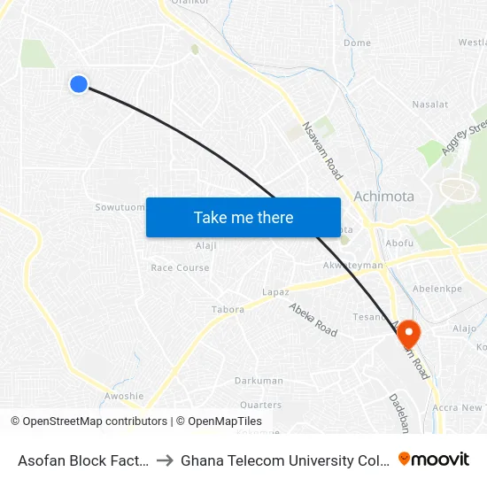 Asofan Block Factory to Ghana Telecom University College map