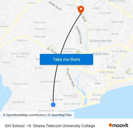 Girl School to Ghana Telecom University College map
