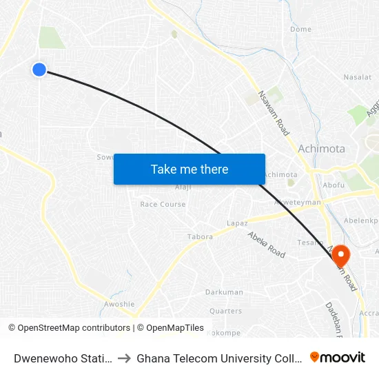 Dwenewoho Station to Ghana Telecom University College map