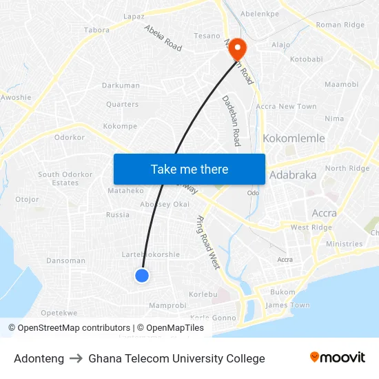 Adonteng to Ghana Telecom University College map