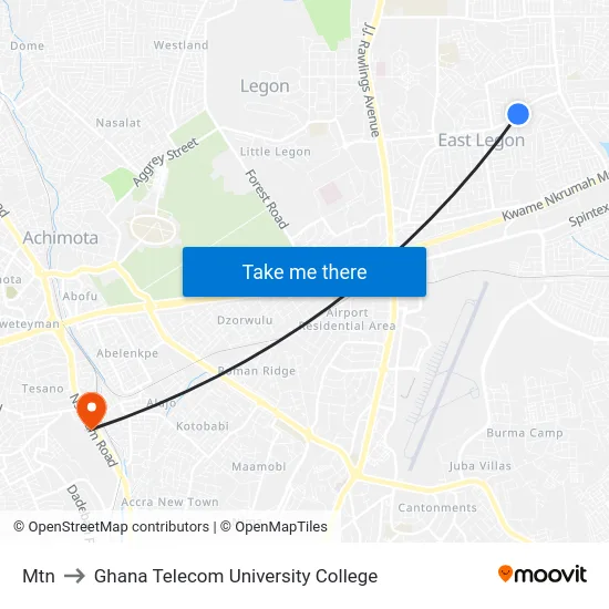 Mtn to Ghana Telecom University College map