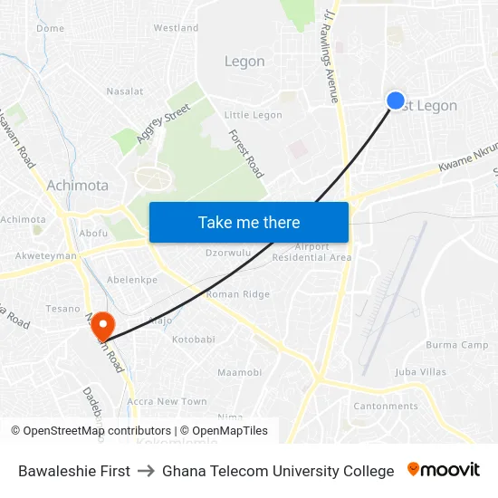 Bawaleshie First to Ghana Telecom University College map