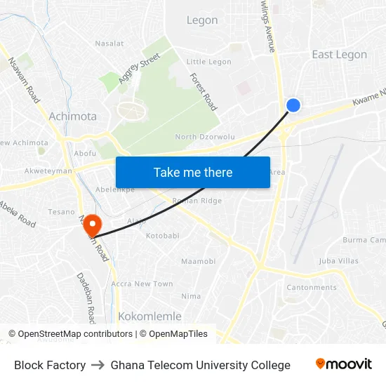 Block Factory to Ghana Telecom University College map