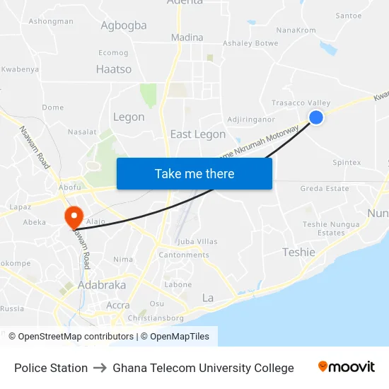 Police Station to Ghana Telecom University College map
