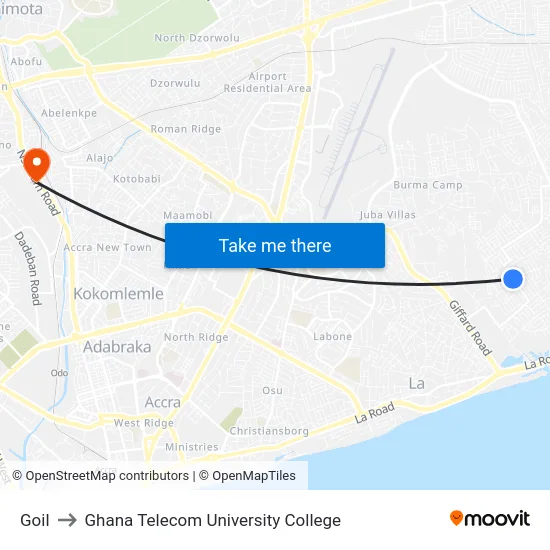 Goil to Ghana Telecom University College map
