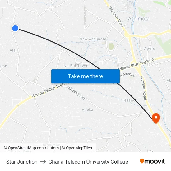 Star Junction to Ghana Telecom University College map