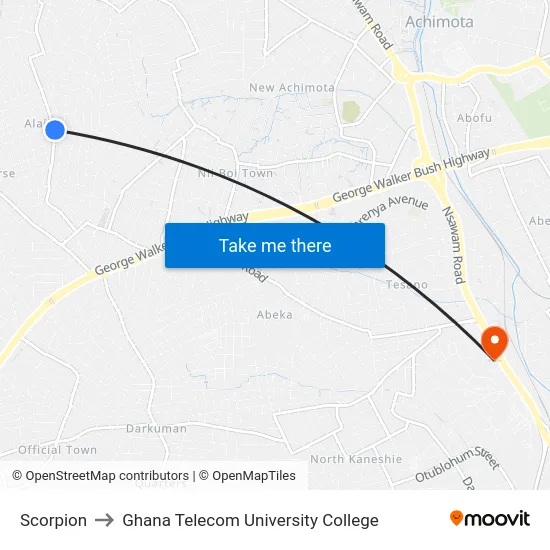Scorpion to Ghana Telecom University College map